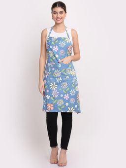 ARRABI - Blue Floral TC Cotton Blend Apron with 2 Patch Pockets