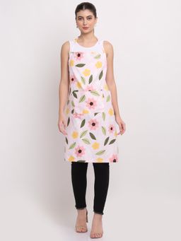 ARRABI - Pink Floral TC Cotton Blend Apron with 2 Patch Pockets