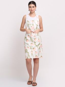 ARRABI - Cream Floral TC Cotton Blend Apron with 2 Patch Pockets