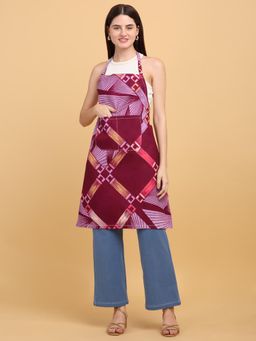 ARRABI - Maroon Geometric TC Cotton Blend Apron with 2 Patch Pockets
