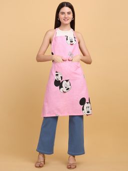 ARRABI - Pink Cartoon TC Cotton Blend Apron with 2 Patch Pockets