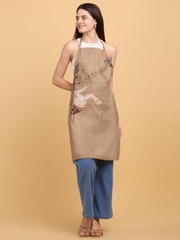 ARRABI - Brown Leaf TC Cotton Blend Apron with 2 Patch Pockets