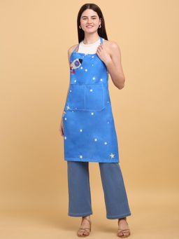 ARRABI - Blue Cartoon TC Cotton Blend Apron with 2 Patch Pockets