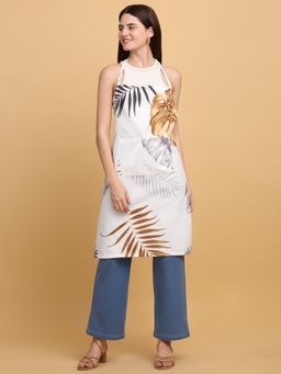 ARRABI - White Leaf TC Cotton Blend Apron with 2 Patch Pockets