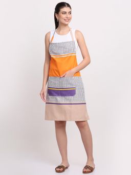 ARRABI - Multicolor Geometric TC Cotton Blend Apron with 2 Patch Pockets