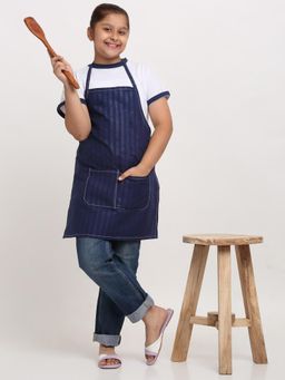 ARRABI - Blue Stripes TC Cotton Blend Baby Apron with 2 Patch Pockets