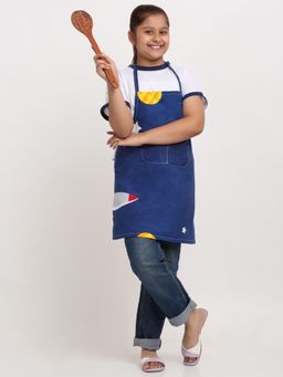 ARRABI - Blue Geometric TC Cotton Blend Baby Apron with 2 Patch Pockets