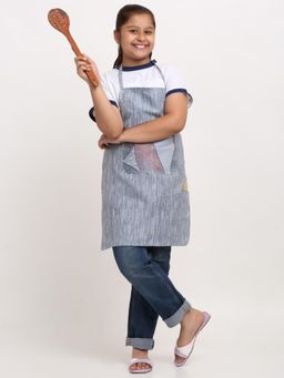 ARRABI - Grey Stripes TC Cotton Blend Baby Apron with 2 Patch Pockets