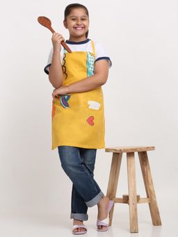 ARRABI - Yellow Geometric TC Cotton Blend Baby Apron with 2 Patch Pockets