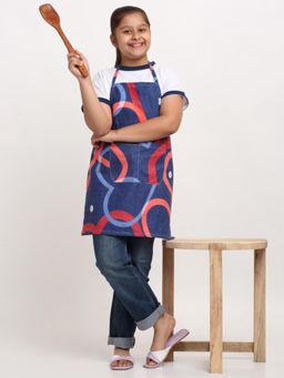 ARRABI - Blue Geometric TC Cotton Blend Baby Apron with 2 Patch Pockets