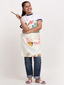 ARRABI - Cream Floral TC Cotton Blend Baby Apron with 2 Patch Pockets