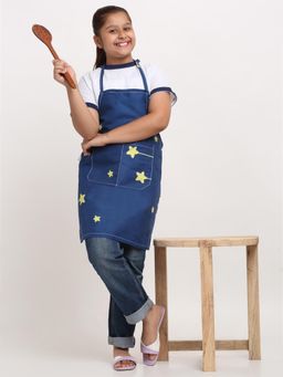 ARRABI - Blue Geometric TC Cotton Blend Baby Apron with 2 Patch Pockets