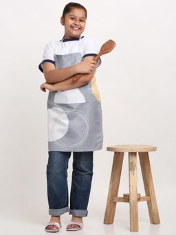 ARRABI - Grey Geometric TC Cotton Blend Baby Apron with 2 Patch Pockets
