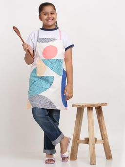 ARRABI - White Leaf TC Cotton Blend Baby Apron with 2 Patch Pockets