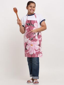 ARRABI - Pink Floral TC Cotton Blend Baby Apron with 2 Patch Pockets