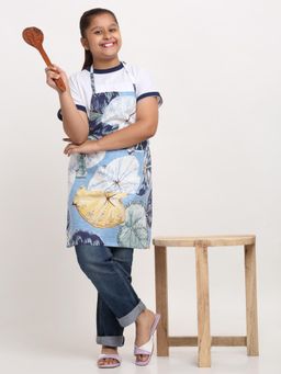 ARRABI - Blue Leaf TC Cotton Blend Baby Apron with 2 Patch Pockets