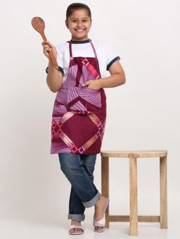 ARRABI - Maroon Geometric TC Cotton Blend Baby Apron with 2 Patch Pockets