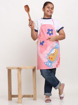 ARRABI - Peach Cartoon TC Cotton Blend Baby Apron with 2 Patch Pockets