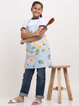 ARRABI - Blue Floral TC Cotton Blend Baby Apron with 2 Patch Pockets