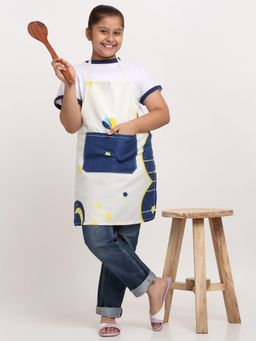 ARRABI - Cream Geometric TC Cotton Blend Baby Apron with 2 Patch Pockets