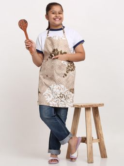 ARRABI - Brown Floral TC Cotton Blend Baby Apron with 2 Patch Pockets