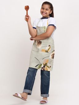ARRABI - Green Floral TC Cotton Blend Baby Apron with 2 Patch Pockets