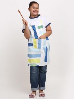 ARRABI - White Geometric TC Cotton Blend Baby Apron with 2 Patch Pockets