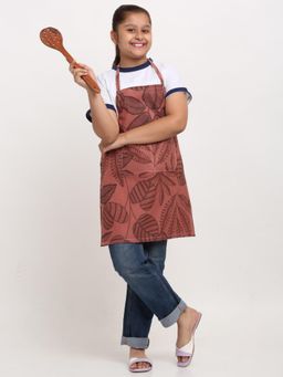 ARRABI - Brown Leaf TC Cotton Blend Baby Apron with 2 Patch Pockets