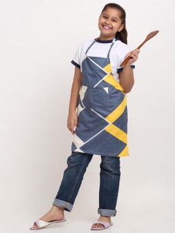 ARRABI - Blue Geometric TC Cotton Blend Baby Apron with 2 Patch Pockets