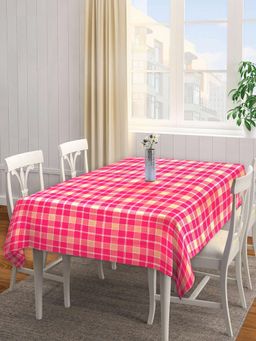 ARRABI - Pink Checks Handwoven Cotton Table Cover (6 Seater)