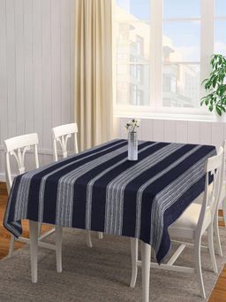 ARRABI - Blue Stripes Handwoven Cotton Table Cover (6 Seater)