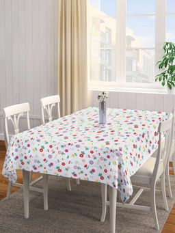 ARRABI - White Floral Tc Cotton Blend Table Cover (6 Seater)