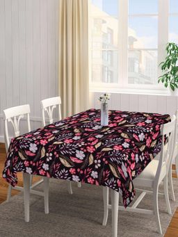 ARRABI - Black Floral Tc Cotton Blend Table Cover (6 Seater)