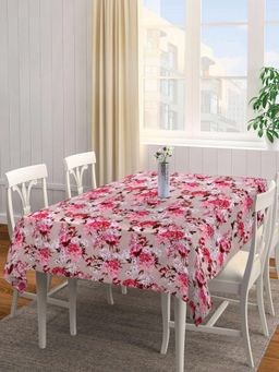ARRABI - Pink Floral Tc Cotton Blend Table Cover (6 Seater)