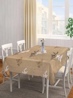 ARRABI - Beige Leaf Tc Cotton Blend Table Cover (6 Seater)