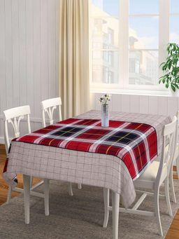 ARRABI - Grey Checks Tc Cotton Blend Table Cover (6 Seater)