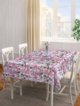 ARRABI - Pink Floral Tc Cotton Blend Table Cover (6 Seater)