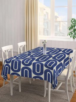 ARRABI - Blue Geometric Tc Cotton Blend Table Cover (6 Seater)
