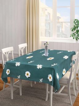 ARRABI - Teal Floral Tc Cotton Blend Table Cover (6 Seater)
