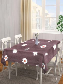 ARRABI - Brown Floral Tc Cotton Blend Table Cover (6 Seater)