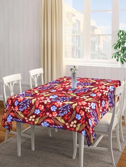 ARRABI - Red Floral Tc Cotton Blend Table Cover (6 Seater)