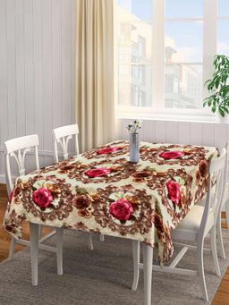 ARRABI - Brown Floral Tc Cotton Blend Table Cover (6 Seater)