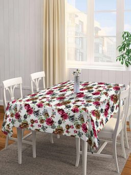 ARRABI - White Floral Tc Cotton Blend Table Cover (6 Seater)