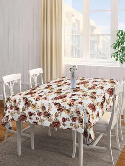 ARRABI - White Floral Tc Cotton Blend Table Cover (6 Seater)