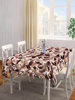 ARRABI - Brown Floral Tc Cotton Blend Table Cover (6 Seater)