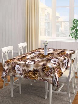 ARRABI - Brown Floral Tc Cotton Blend Table Cover (6 Seater)