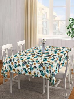 ARRABI - Blue Floral Tc Cotton Blend Table Cover (6 Seater)