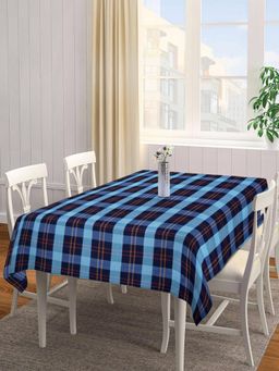ARRABI - Blue Checks Handwoven Cotton Table Cover (6 Seater)