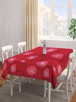 ARRABI - Red Floral Tc Cotton Blend Table Cover (6 Seater)