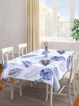 ARRABI - White Leaf Tc Cotton Blend Table Cover (6 Seater)